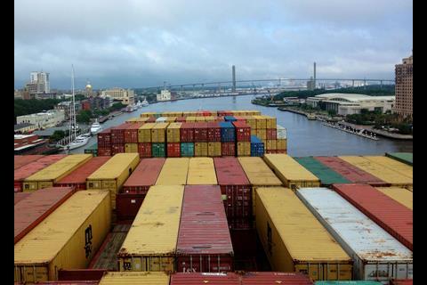 container ship on Savannah River